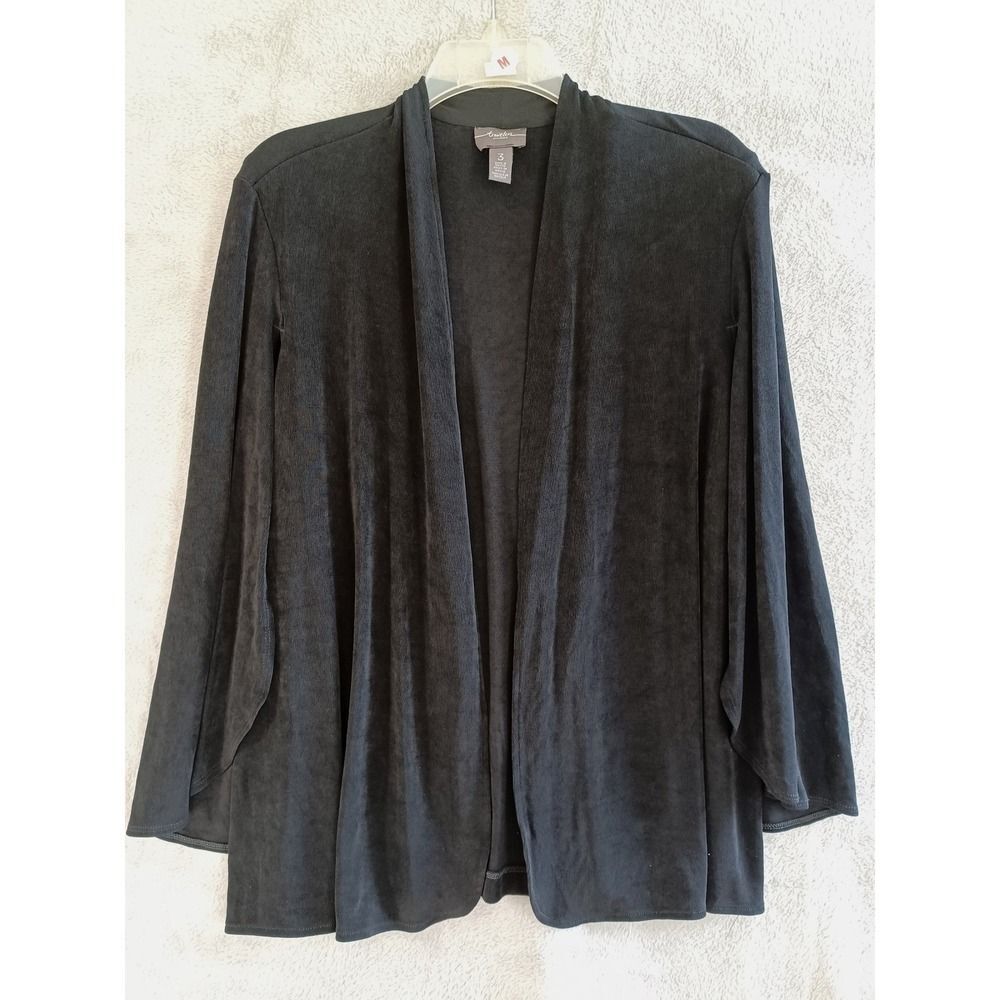 Chicos Travelers Sz 3 /‎ Xl Cardigan Cape Sleeve Slinky Liquid Knit Black Open